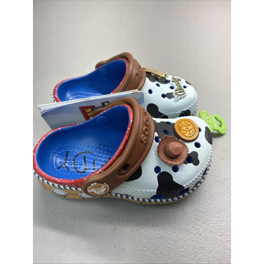 Crocs Toy Story Woody Kids Clog Cow Print Blue Brown Red Size 6c c6 New W/ Tags